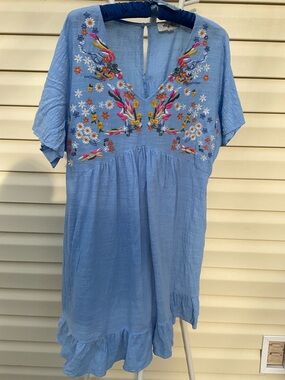 Haptics Light Blue Embroidered V-Neck Women's Dress colorful rainbow 20” by 37”